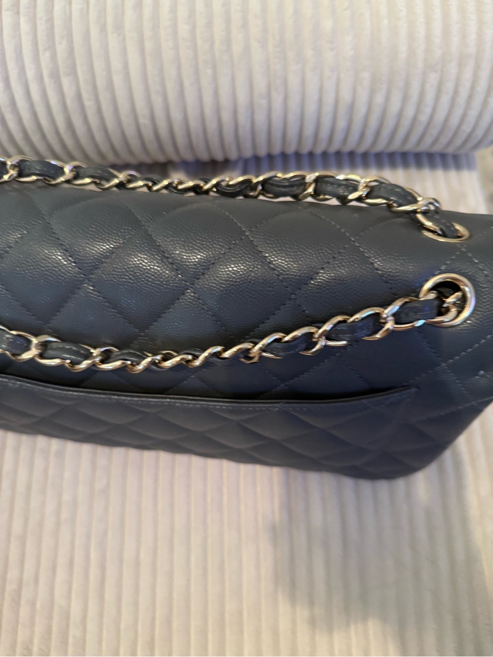Chanel Classic Quilted Flap Bag in Dark Gray with Gold Hardware jumbo size - Picture 3 of 13